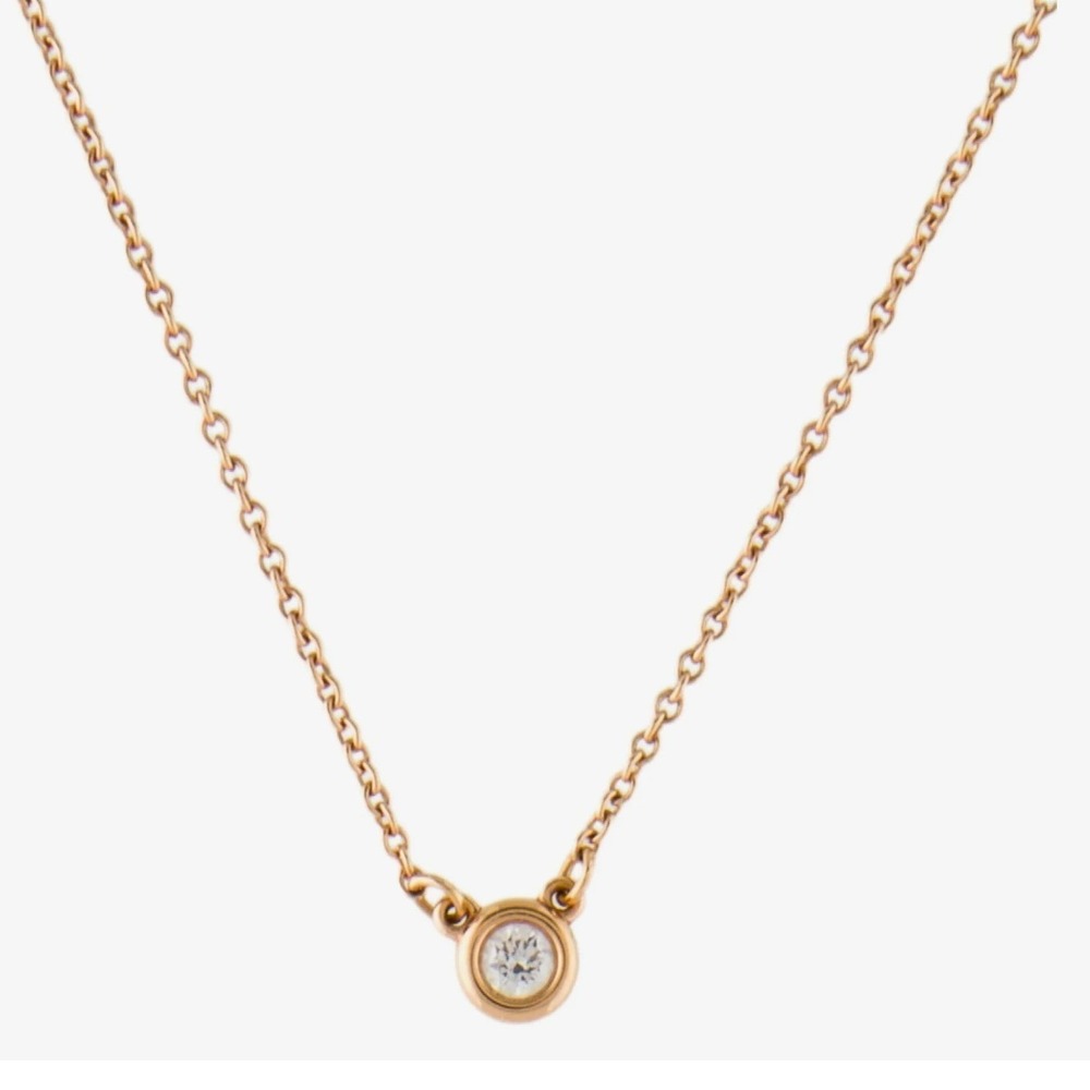 TIFFANY & CO. 18K Rose Gold Elsa Peretti Diamond By The Yard Necklace 0.08ct‎